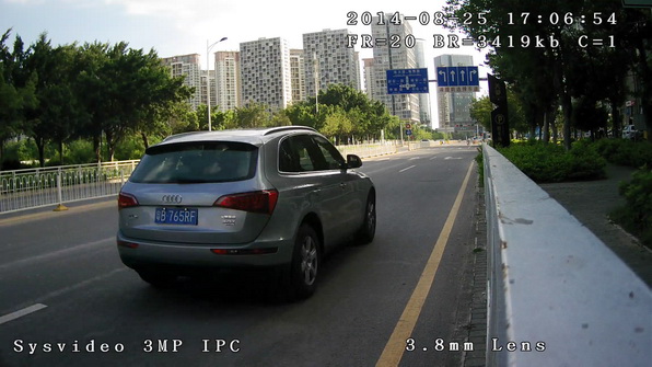 Sysvideo SC9830 3MP IPC demo image on road daytime plate